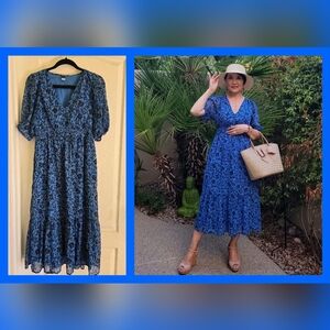 EUC Old Navy Floral Print V-Neck Tiered Midi Dress, Size S